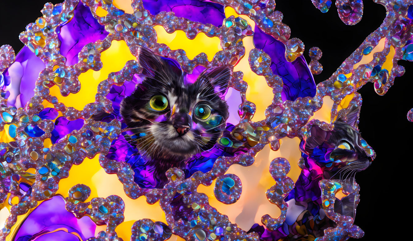 Colorful Cat Face in Psychedelic Digital Artwork