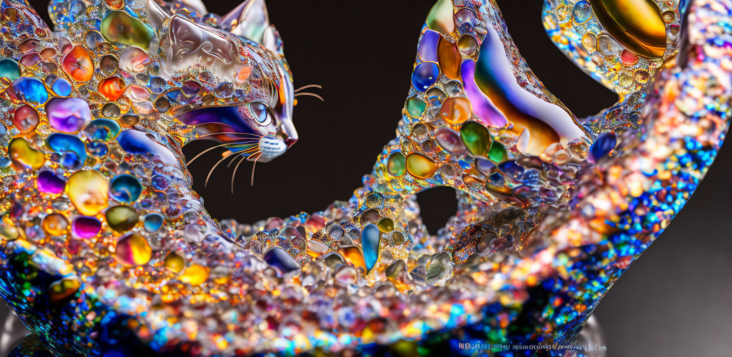 Colorful Translucent Bubble Texture Cat Artwork