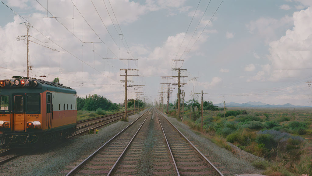 Parallel Train Approaching Under Vast Sky