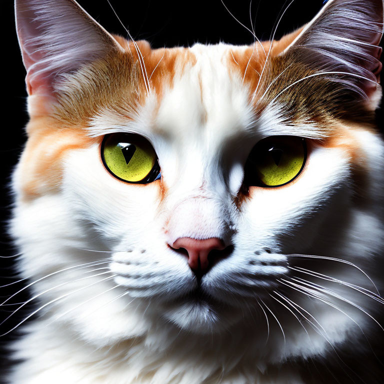 Cat with Yellow Eyes and Orange Patches on White Fur