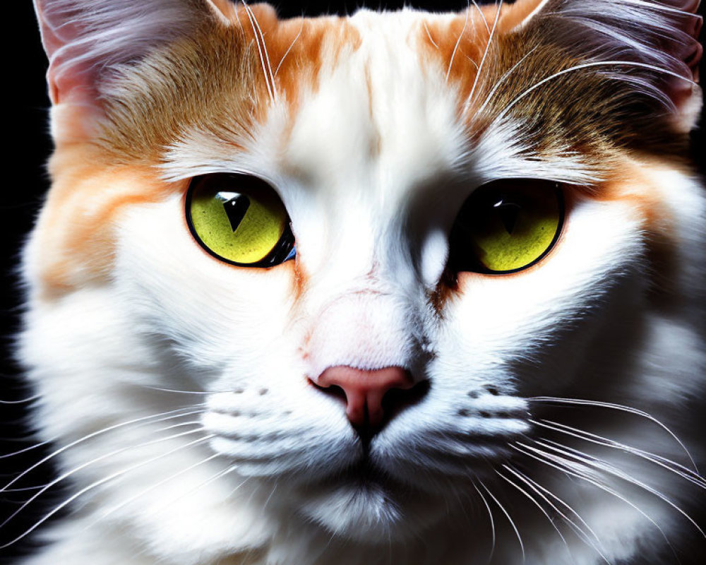 Cat with Yellow Eyes and Orange Patches on White Fur