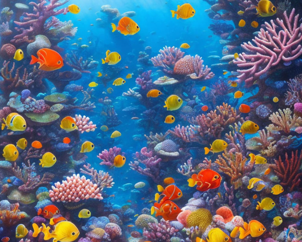 Colorful Tropical Fish Swimming in Vibrant Underwater Coral Reef