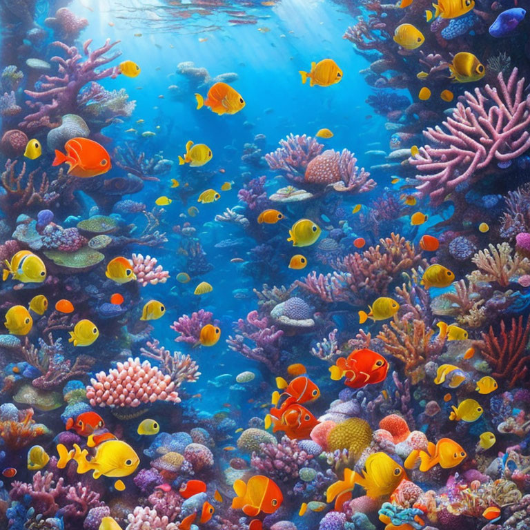 Colorful Tropical Fish Swimming in Vibrant Underwater Coral Reef