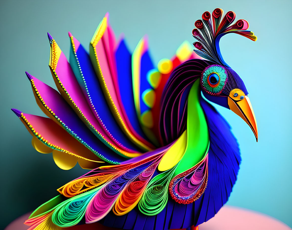 Colorful Stylized Bird Artwork with Elaborate Feather Details