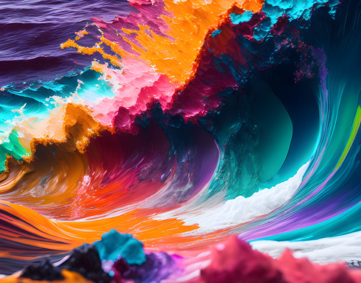 Colorful Abstract Wave Art Piece with Pink, Orange, Blue, and Purple Hues