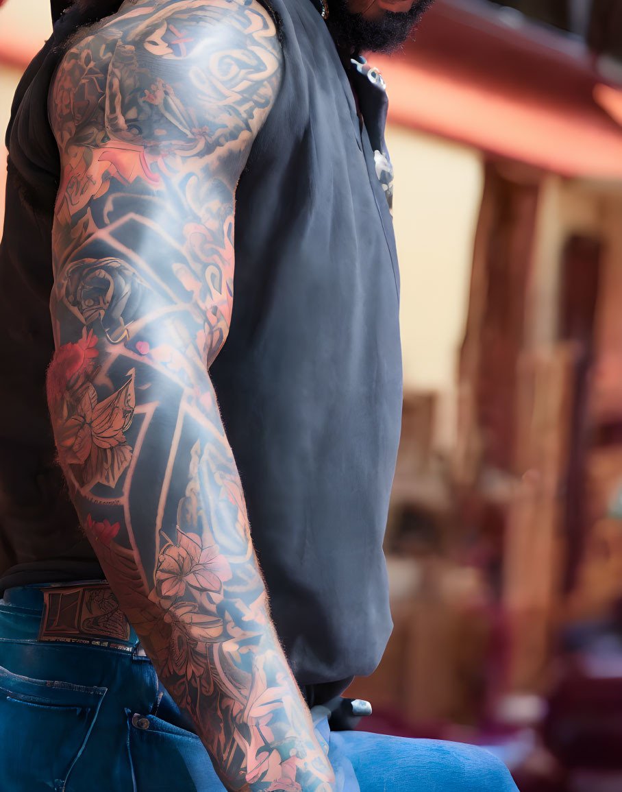 Detailed sleeve tattoo displayed on person's arm