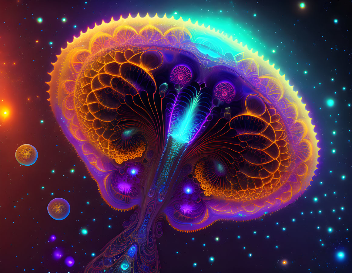 Colorful fractal art of cosmic jellyfish in starry space