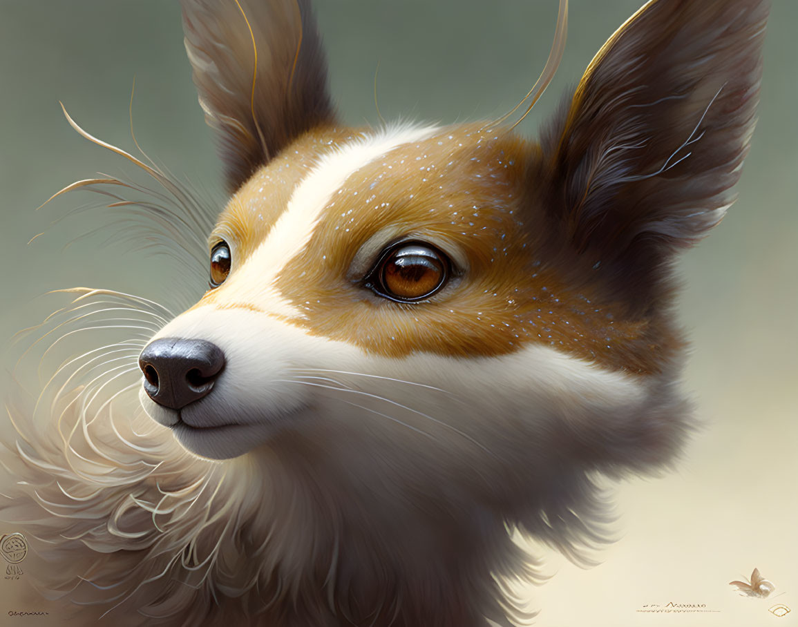 Detailed Close-Up Digital Painting of Fox Head with Large Expressive Eyes