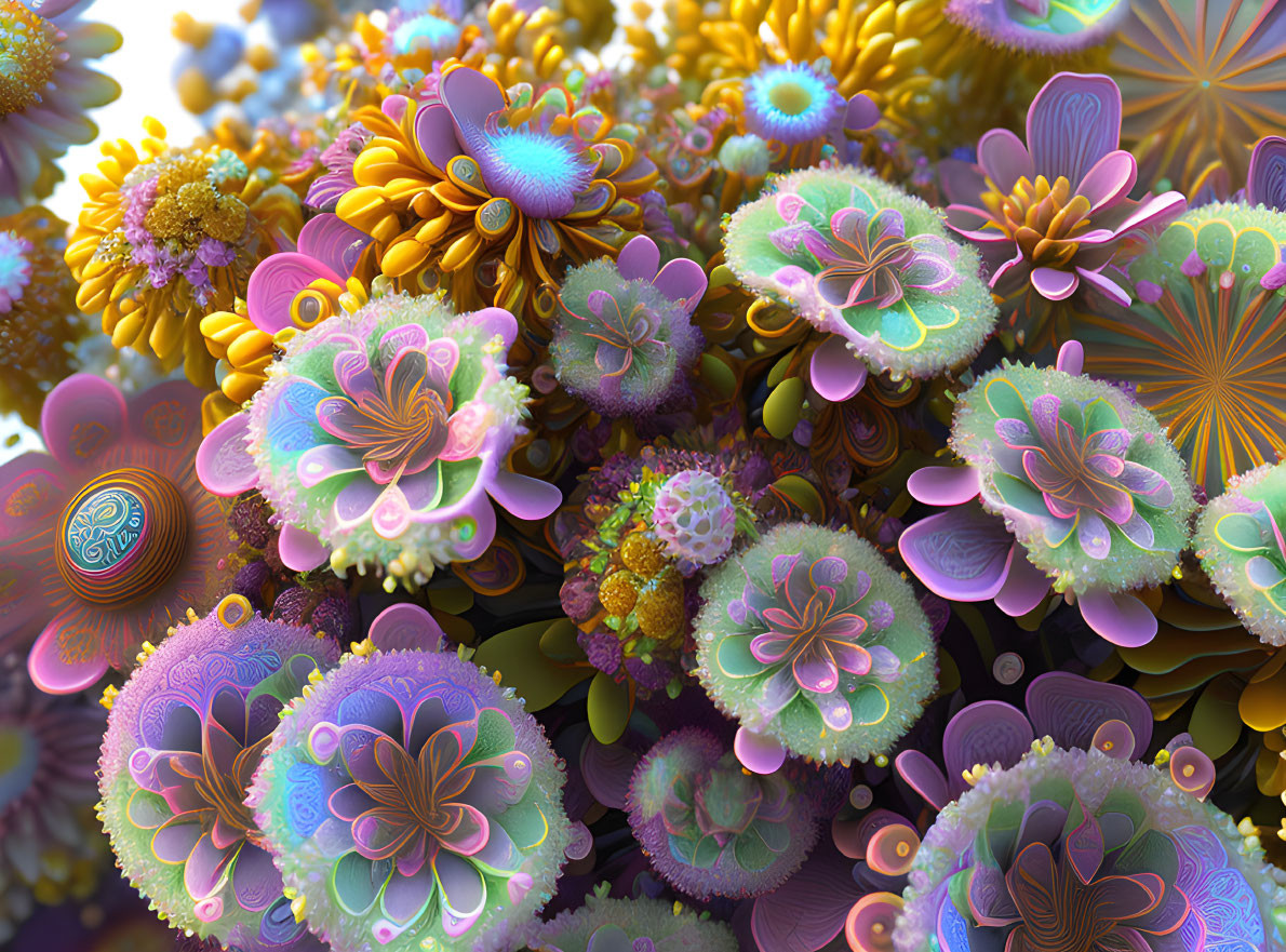 Colorful Fractal Flower Cluster with Intricate Patterns