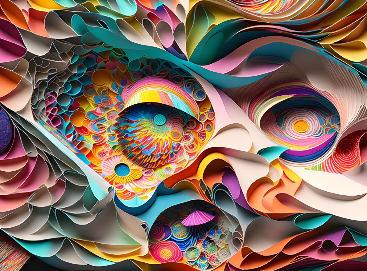 Colorful Abstract Art: Vibrant, Intricate Patterns & 3D Paper Effect