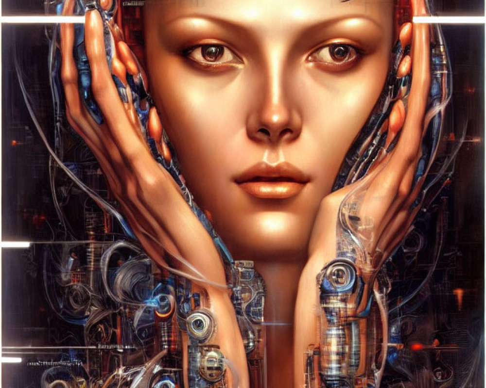 Detailed Female Android Artwork with Exposed Mechanical Features