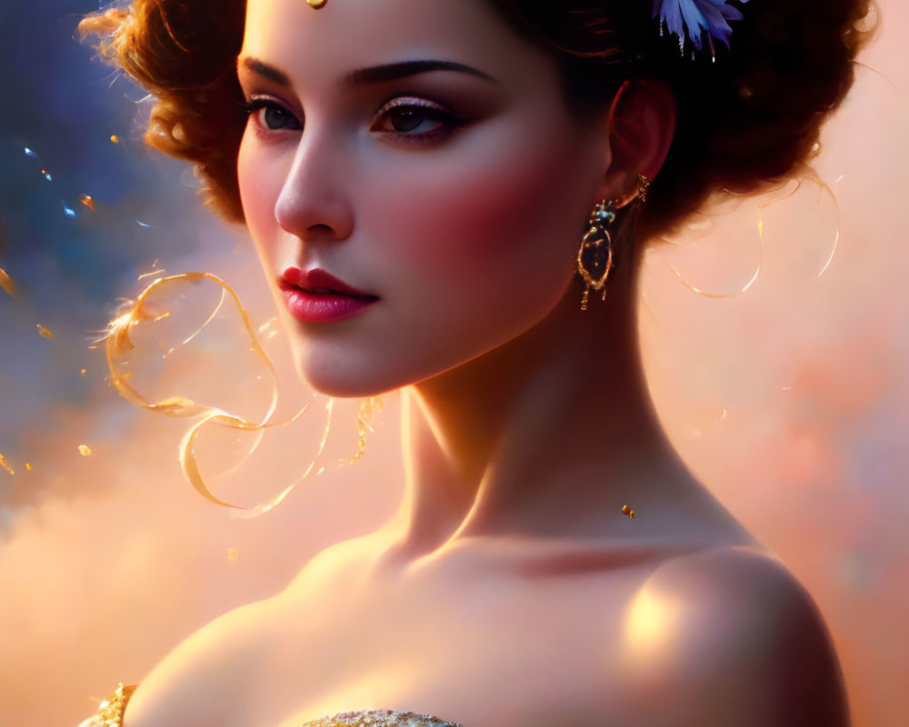 Cosmic-themed digital portrait of woman with elegant jewelry