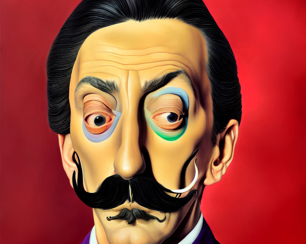 Stylized portrait of a man with mustache in purple suit