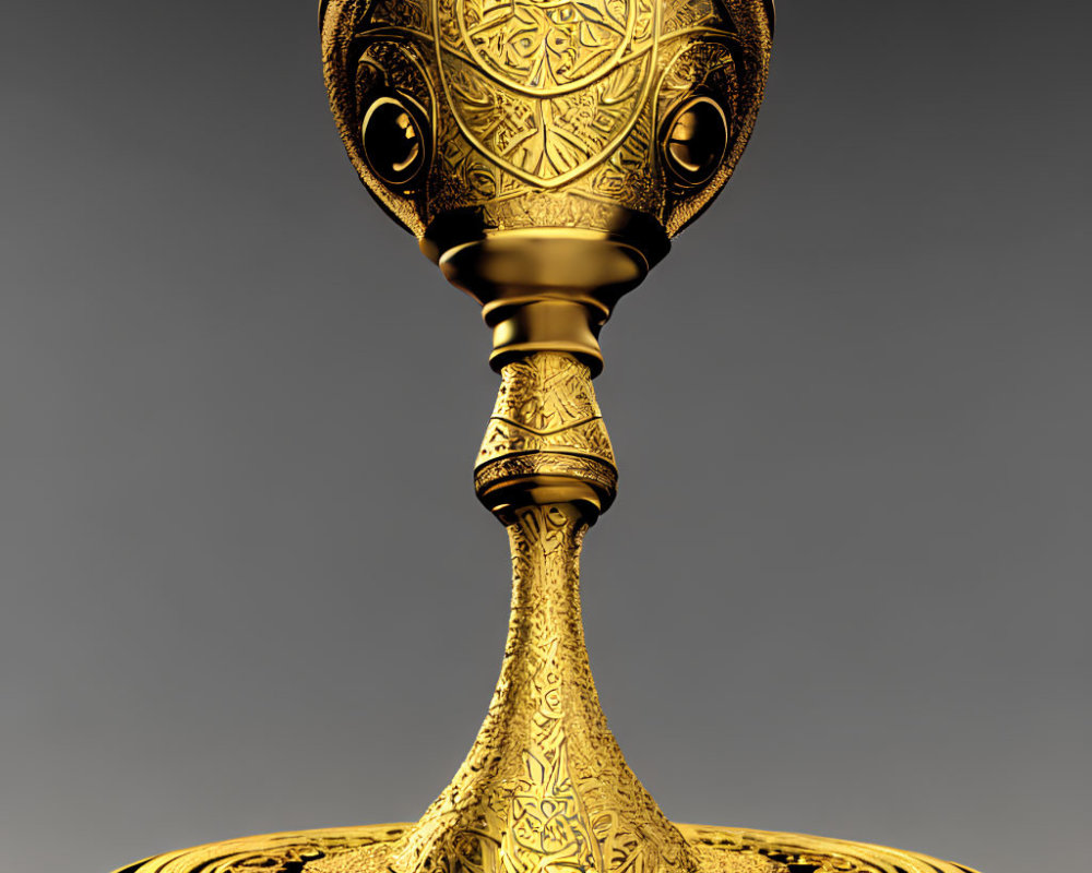 Detailed Golden Trophy with Intricate Patterns and Wide Cup on Decorated Stem