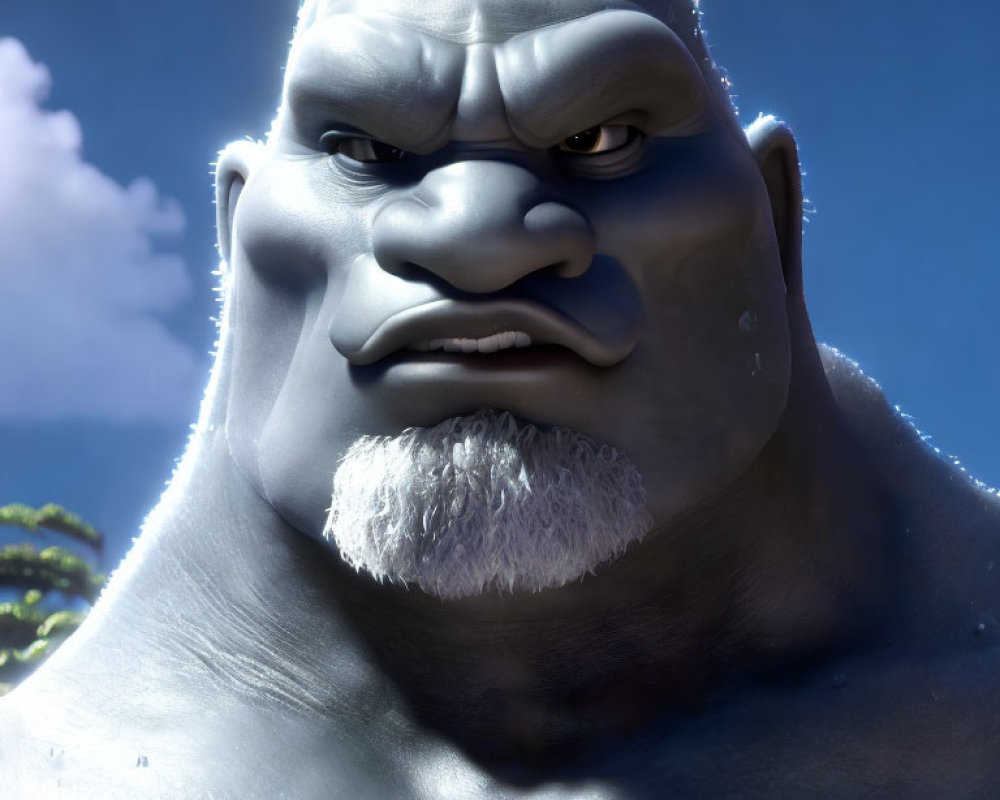 Large Blue Humanoid Character with White Beard in 3D Animation