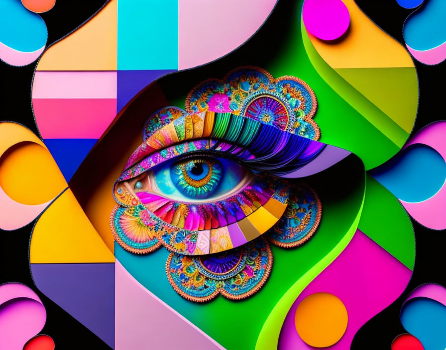 Colorful Abstract Artwork: Elaborate Blue Eye with Vibrant Shapes