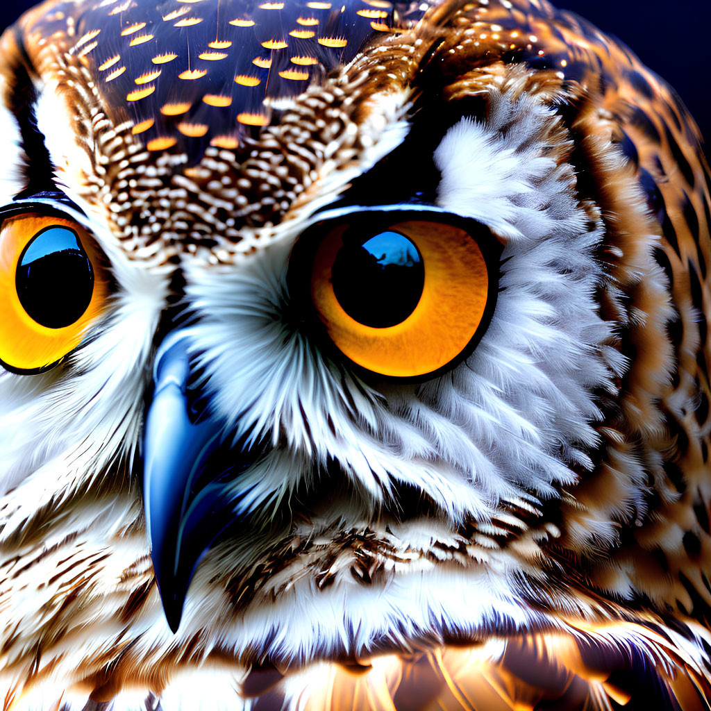 Detailed Close-up of Owl's Face with Large Yellow Eyes