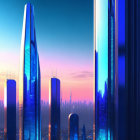 Sleek skyscrapers in vibrant blue and orange cityscape