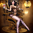 Vintage lingerie woman sitting on ornate chair in baroque setting