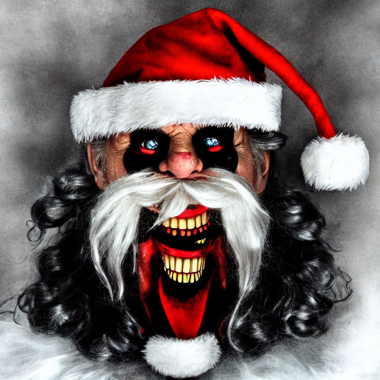 Menacing Santa Claus with Exaggerated, Creepy Features