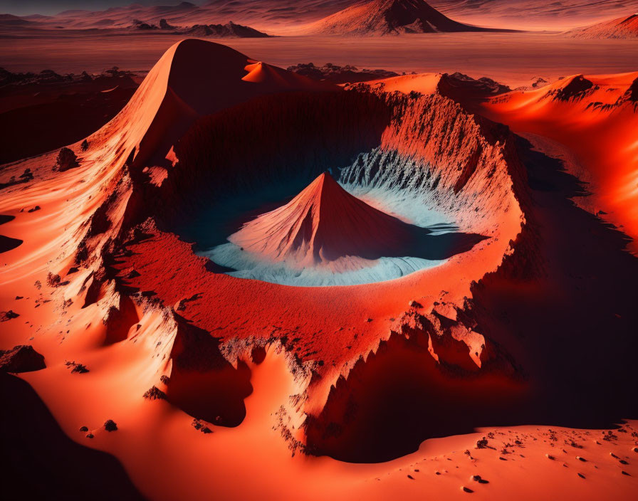 Aerial View of Desert Crater Lake at Sunset