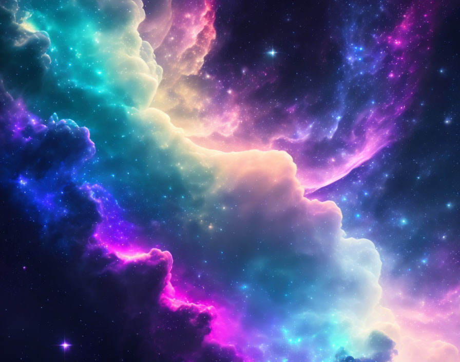 Colorful Cosmic Clouds in Blue, Purple, and Yellow on Starry Background