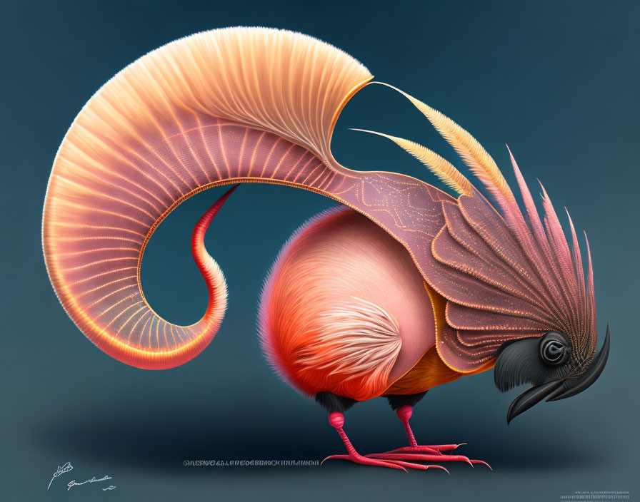 Vibrant orange plumage on fantastical bird-like creature