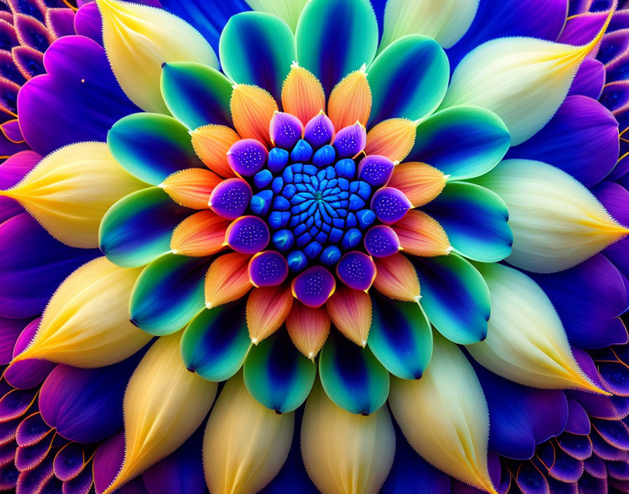 Symmetrical multi-layered flower in vibrant digital art