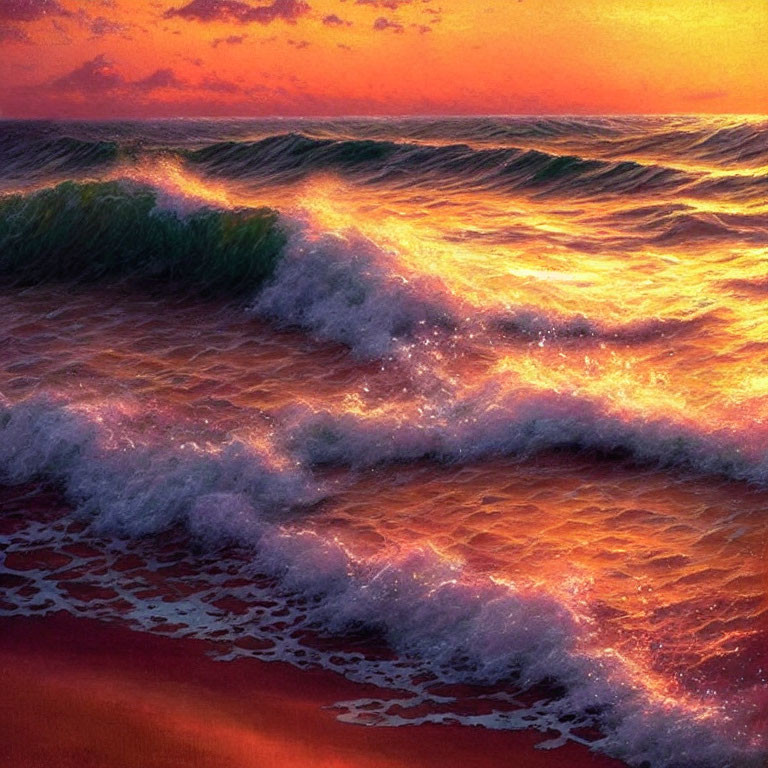 Vibrant Beach Sunset with Pink and Orange Reflections