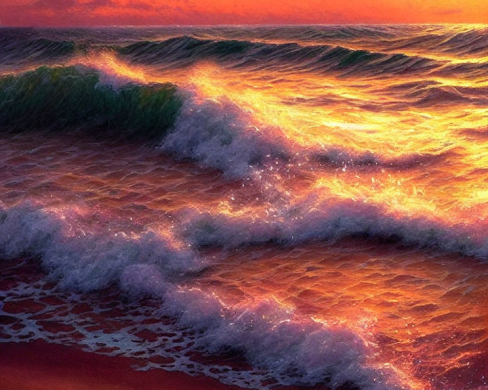 Vibrant Beach Sunset with Pink and Orange Reflections