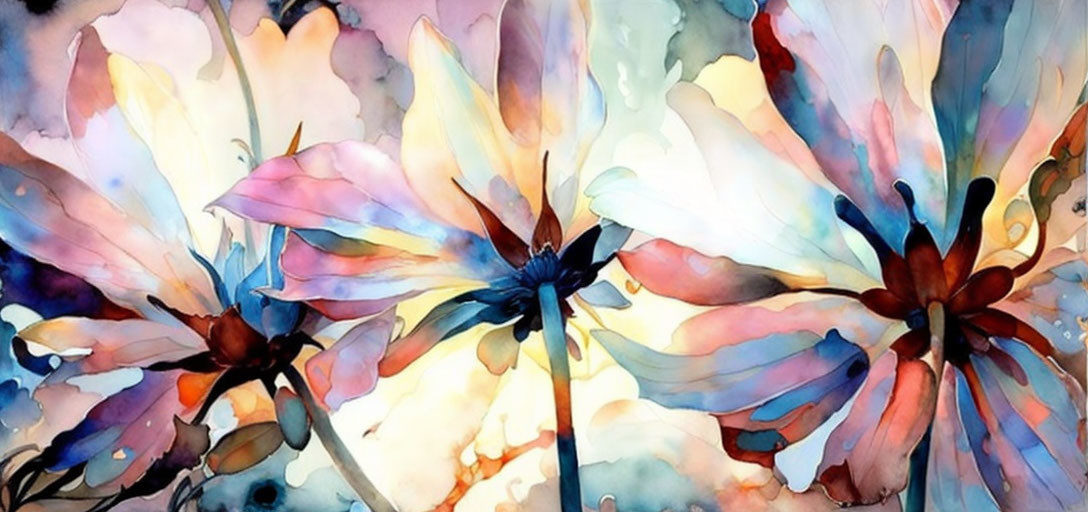 Vibrant multicolored flowers in abstract watercolor art