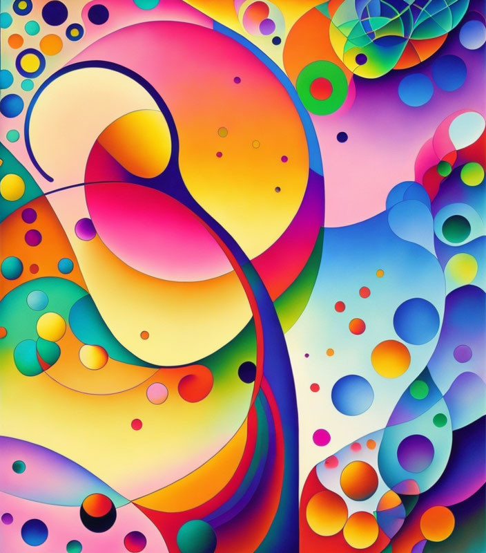 Vibrant abstract art with swirls and circles in multiple hues