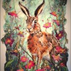 Colorful Whimsical Rabbit Illustration with Flowers and Butterflies