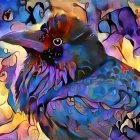 Colorful Raven Surrounded by Leaves and Flowers