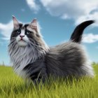 Colorful Cat in a Dreamlike Flower Field Painting