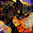 Colorful Painting: Cat in Floral Quilt with Rich Hues