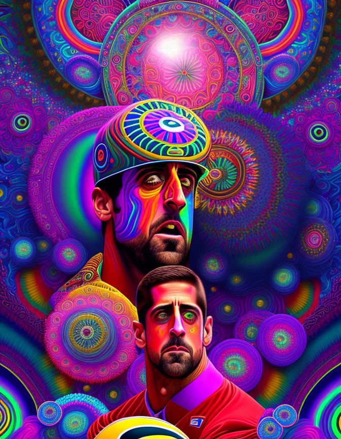 Colorful Digital Artwork: Man's Portraits with Psychedelic Patterns