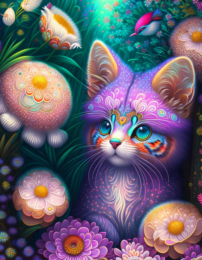 Colorful stylized cat in vibrant digital artwork