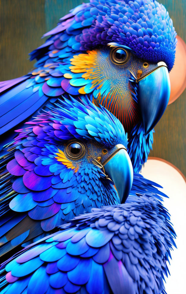 Colorful Blue Parrots with Orange and Yellow Accents Displaying Vibrant Feathers