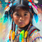 Colorful Native American headdress on young girl