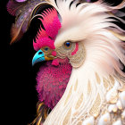 Vibrant rooster illustration with intricate patterns and metallic accents