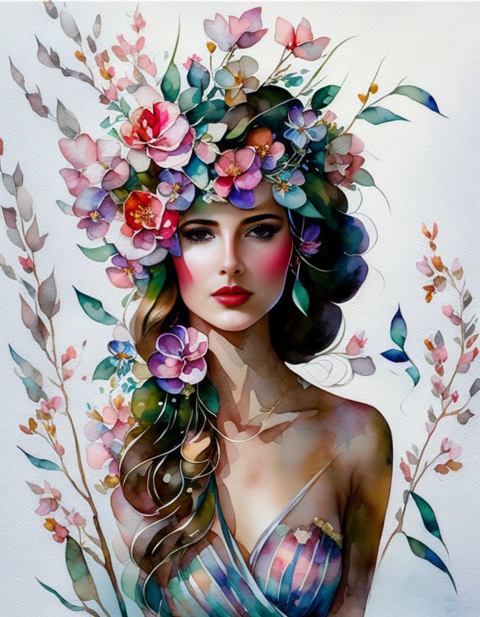 Vivid Floral Headdress Portrait with Colorful Flowers