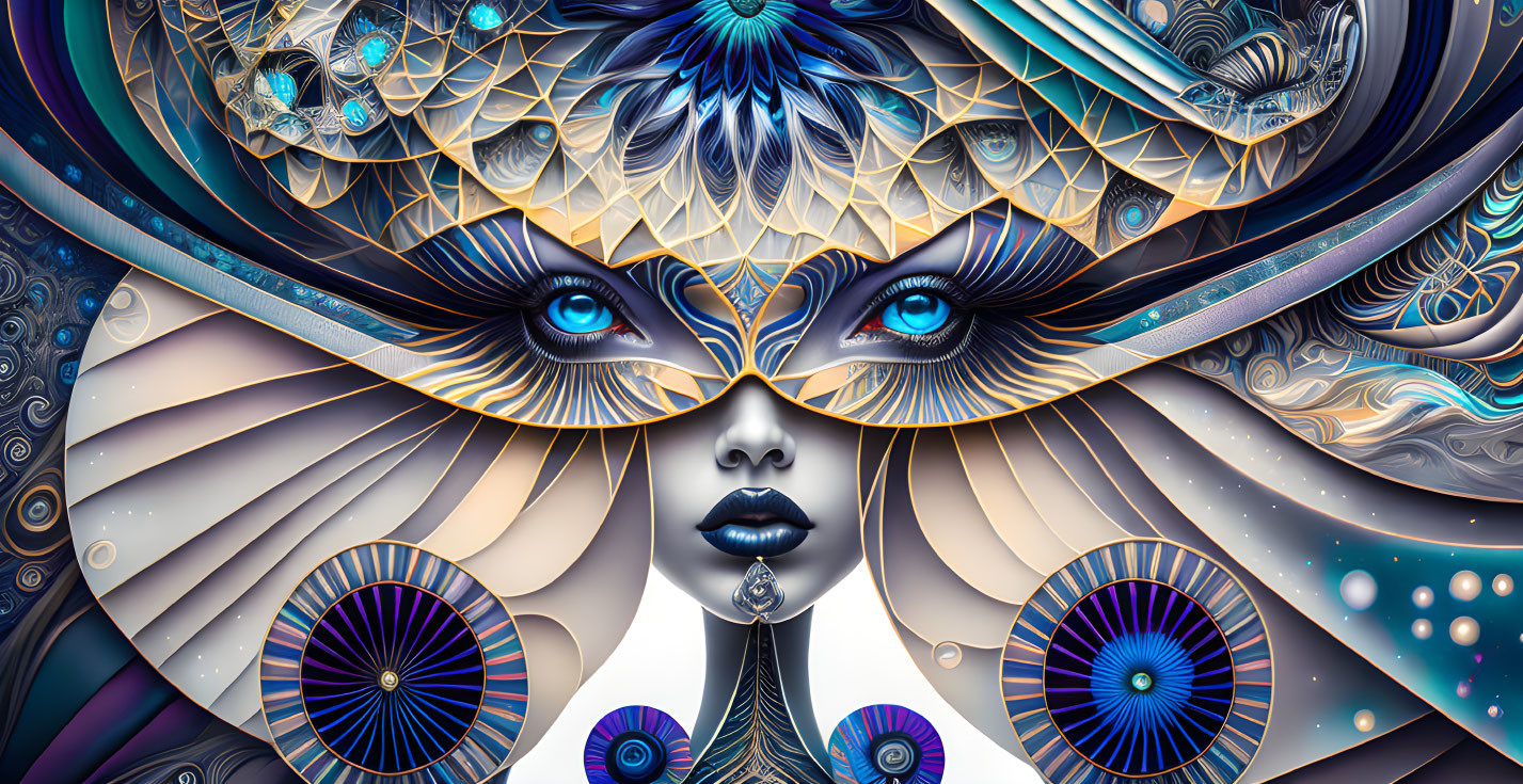 Colorful Stylized Female Face Artwork with Intricate Patterns