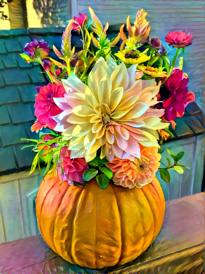 Pumpkins and dahlias 