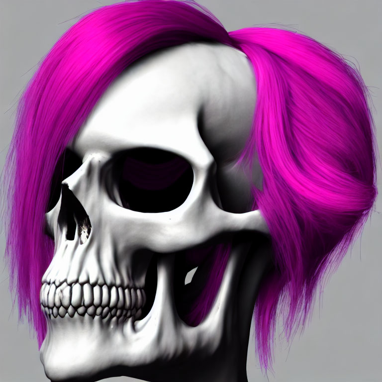 Vivid Purple Hair Styled on Monochromatic Skull