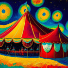 Colorful Circus Tents Painting with Starry Night Sky