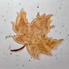 Detailed Watercolor Painting of Single Autumn Leaf with Brown Spots on White Background