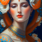 Abstract Cubist Portrait with Mechanistic and Floral Elements