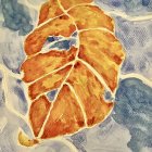 Colorful Autumn Leaf on Blue and White Background