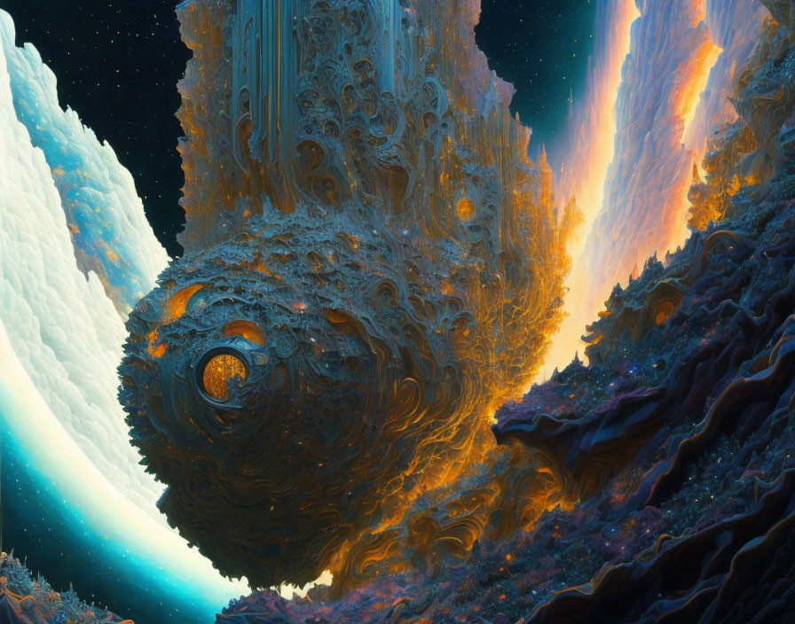 Intricate rocky structure in surreal cosmic landscape